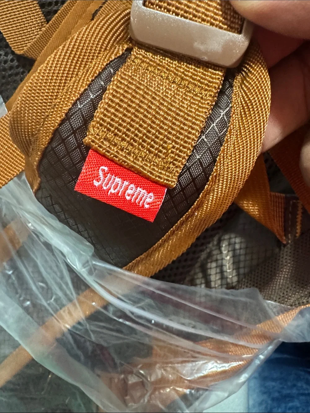 New!🔥Supreme Brown Backpack with Yellow Bungee Cord!🔥
